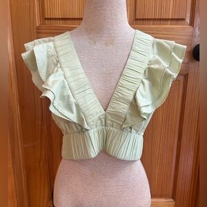 Abercrombie & Fitch Ruffled V-Neck in Soft Green